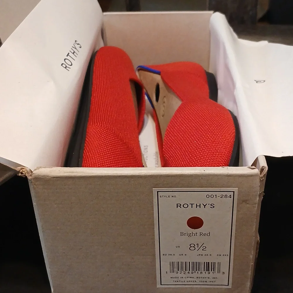 Rothy's Red Women's Flats with Blue Trim - Picture 5 of 6